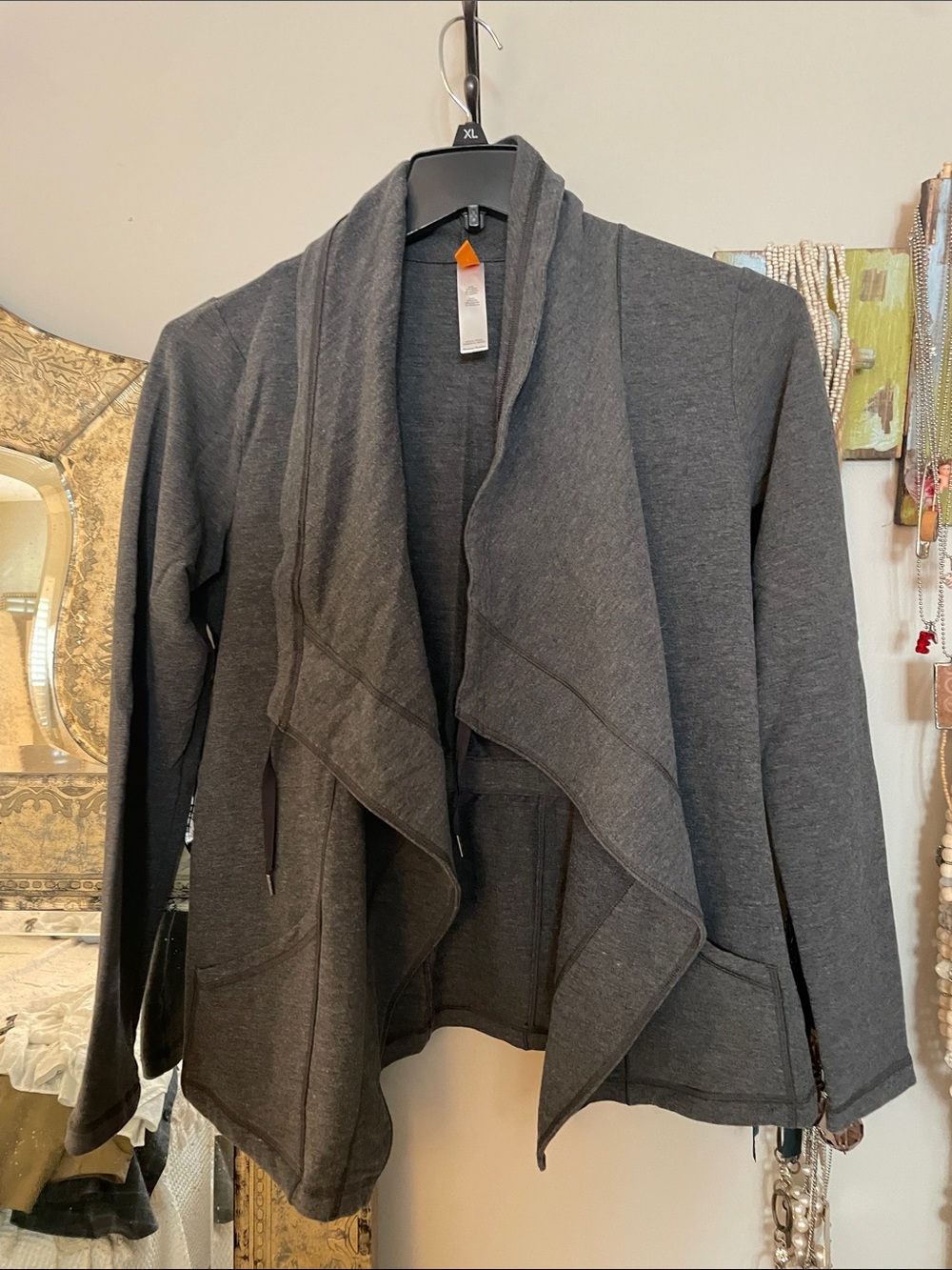 Lucy Charcoal Open Front Draped Cardigan